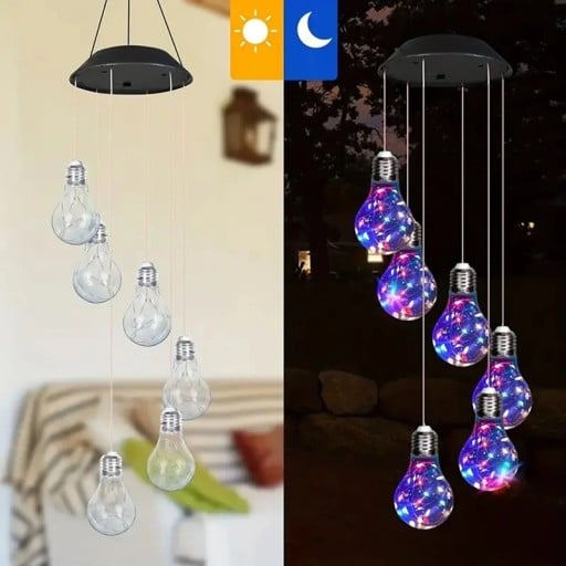 Solární LED závěsná dekorace 6 žárovek 50 cm plast vícebarevné osvětlení pro zahradu balkon i interiér