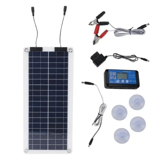 Solární panel 100 W voděodolný s 10 A regulátorem a LCD displejem 43,5 x 20 cm DC 18 V Černý s bílým rámem Pro nabíjení baterií
