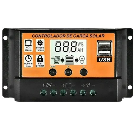 Solární regulátor nabíjení 13,3 x 6,9 x 3,1 cm 12 V 10 A Barevný LCD MPPT/PWM Duální USB Automatická identifikace Ochrany Nabíjení a vybíjení