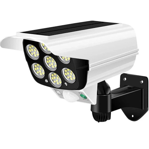 Solární světlo 77 LED 20x11x8 cm s pohybovým senzorem IP65 Vodotěsná bezpečnostní lampa Maketa kamery 3 režimy pro zahradu, dvůr, dům