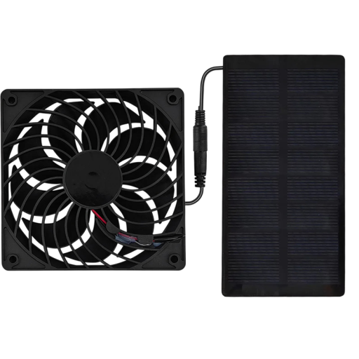 Solární ventilátor 12 V s větrákem 12 cm a solárním panelem 11,4 x 5,8 cm černý odvětrávání skleníku kurníku i psí boudy a garáže