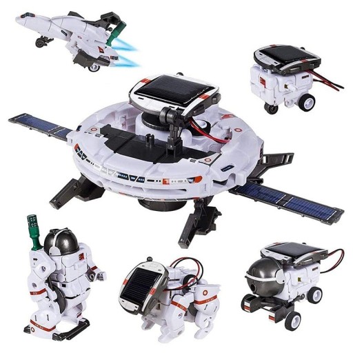 Solarpanel-UFO-Kit, pädagogisches bewegliches Roboterspielzeug für Kinder, solarbetriebenes Weltraummodell, 6 Variationen, Roboterzusammensetzung, 18 x 24 x 7 cm