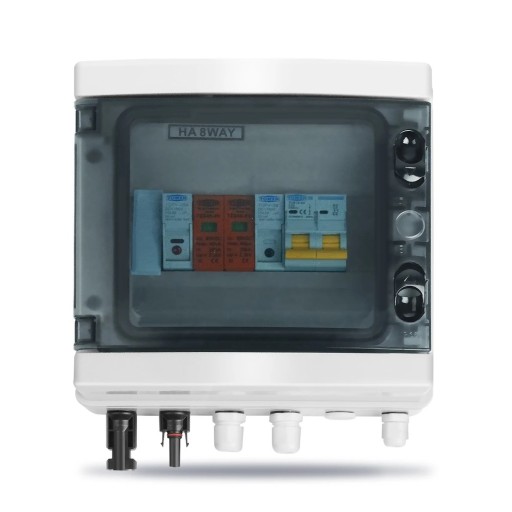 Solarschaltgerät für PV-Module IP65 240 x 210 x 100 mm DC 600 V SPD Sicherung und 50 A DC Schutzschalter Wasserdichter Schutzkasten 1 Eingang 1 Ausgang für den Außenbereich