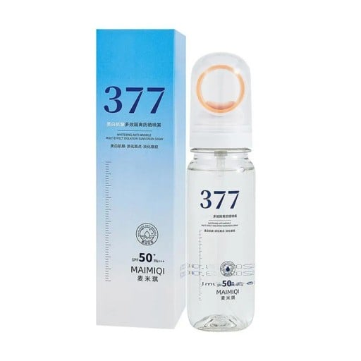 Solbeskyttelsesspray til ansigt og krop SPF 50+ 90 ml med ingrediens 377 Lysnende og UV beskyttelse Kølende og ikke-fedtende Til daglig pleje
