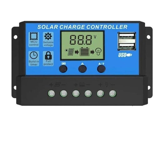 Solcelleladeregulator 133 x 30 x 68 mm 10 A LCD-display dual USB Automatisk kontrol for solpaneler og batteribeskyttelse PWM