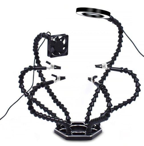 Soldering Repair Station with LED Magnifier and Fan Base 14 × 12 cm USB Black with Articulated Arms for Soldering