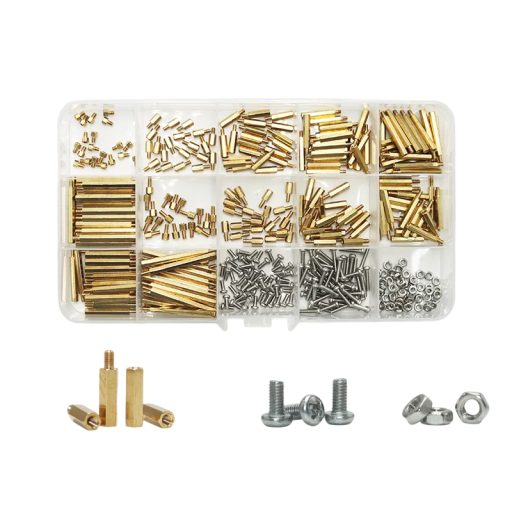 Solução de 390 pcs de espaçadores M2 parafusos porcas de diferentes comprimentos 3–30 mm latão aço para montagem de placas de circuito e eletrónica
