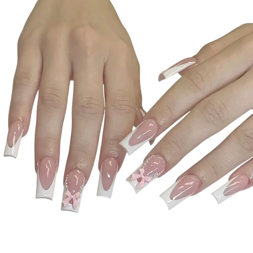 Solução francesa de luxo 24 pcs de unhas artificiais quadradas DIY para mulheres e raparigas Dicas duradouras com cola Manicura em casa e no salão