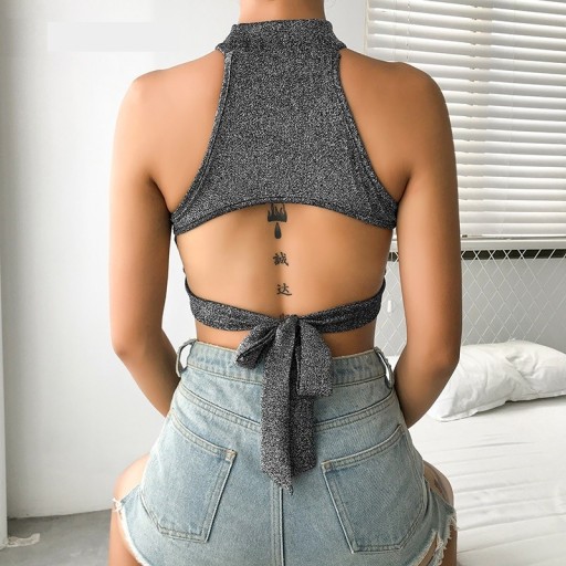 Sølvfarvet crop top med bindebånd til kvinder