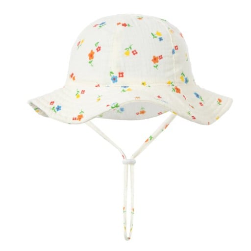Sombrero de algodón para niños con flores rojo y azul con atadura Circunferencia de cabeza 34–39 cm Visera 23 cm Profundidad 13 cm Sombrerito 3–12