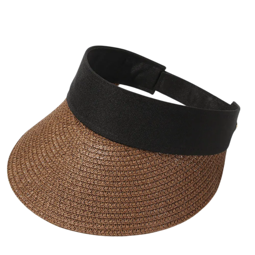 Sombrero de paja plegable para mujer, 56-58 cm, enrollable, de verano, con ala ancha y protección UV, parte superior vacía, transpirable para viajes.