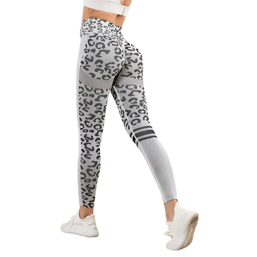 Sømløse damebukser med elastisk høj talje og leopardmønster, hurtigttørrende sportsleggings til fitness, yoga, træning og løb