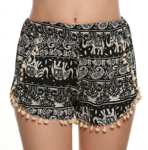 Sommarshorts för kvinnor med elefanter - Svart