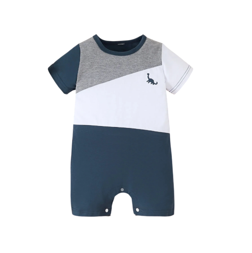 Sommer Kinder Overall mit kurzen Ärmeln Blau-weißer Overall mit Dinosaurier Overall aus T-Shirt und Shorts Bequemer festlicher Overall aus Baumwolle und Polyester