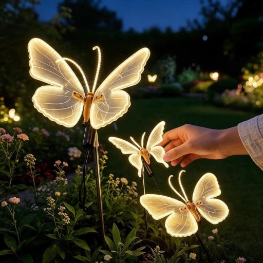 Sommerfugl LED Lys 40 x 25 cm Dynamisk Lysende Sommerfugl Med Bevægelsesvinger Og Stik Til Jorden 12 V ABS Varm Hvid Udendørs og Indendørs