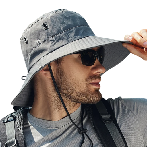 Sommerhut mit breiter Krempe für Herren, 55 – 58 cm, Sonnenschutz, atmungsaktives Material, verstellbarer Kordelzug, für Outdoor, Wandern, Camping