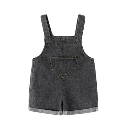 Sommerlicher Kinder Kurzjeans Overall aus Baumwolle Einfarbiger Baby Overall mit Tasche und Knöpfen Kurzer Overall für Jungen und Mädchen