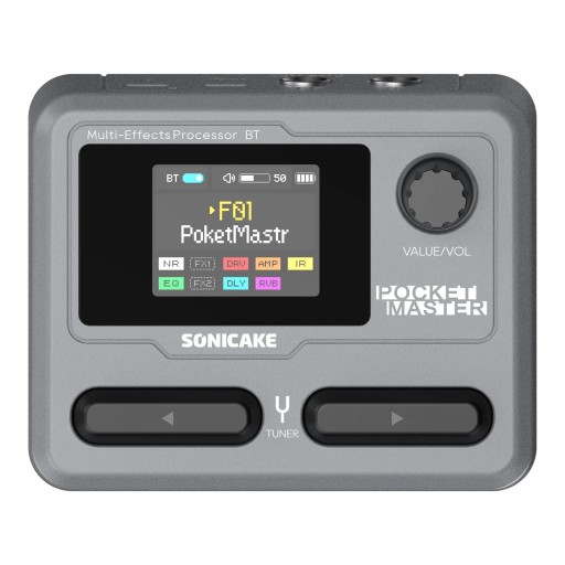 Sonicake Pocket Master Mini QME-10 szary multiefektowy pedal do gitary i basu Kolorowy wyświetlacz LCD Sterowanie przez aplikację Wbudowany wzmacniacz