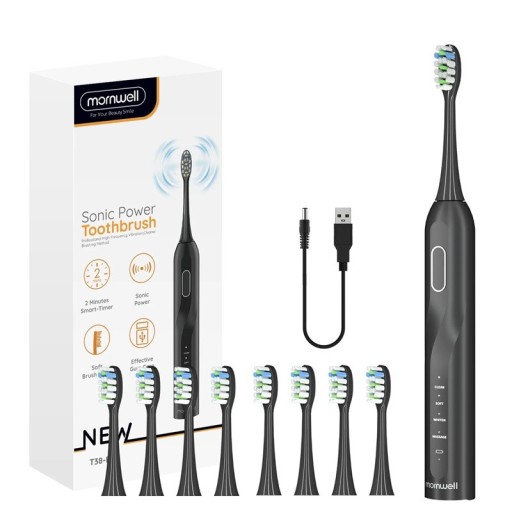 Sonický elektrický zubní kartáček 40 000 VPM Deep Clean 4 režimy Dobíjecí USB IPX7 Vodotěsný 8 náhradních hlavic Dospělí CE/FCC