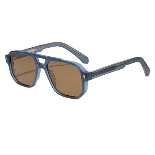 Sonnenbrille Caterside Doppelte Brücke UV400 Schutz Breite 146 mm und Brille 55 mm Kunststofflinsen Blauer Rahmen und braune Brille Für unterwegs