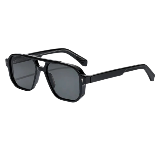 Sonnenbrille Caterside Doppelte Brücke UV400 Schutz Breite 146 mm und Brille 55 mm Kunststofflinsen Schwarzer Rahmen und dunkle Brille Für unterwegs