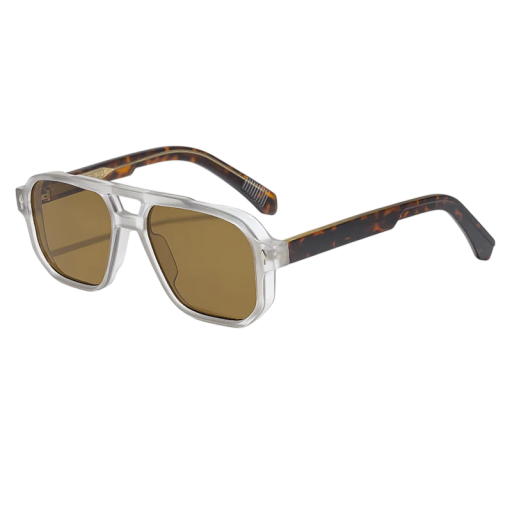 Sonnenbrille Caterside Doppelte Brücke UV400 Schutz Breite 146 mm und Brille 55 mm Kunststofflinsen Transparenter Rahmen und Schildpattbügel