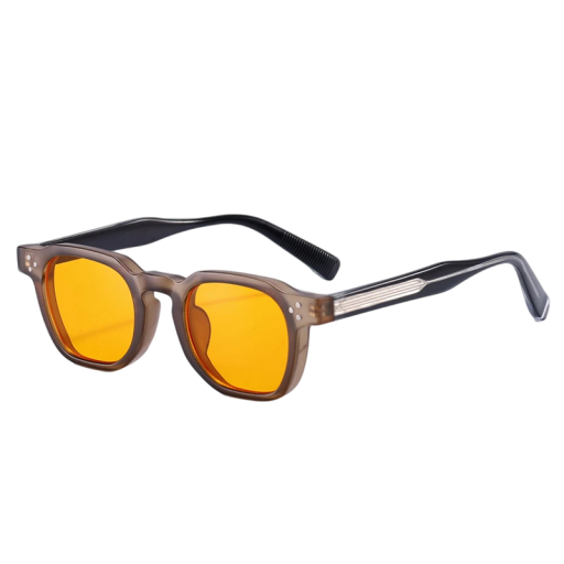 Sonnenbrillen im eckigen Design Unisex UV400 Schutz Breite 144 mm und Brille 47 mm Kunststoff brauner Rahmen und orangefarbene Brille Für Reisen in die Stadt