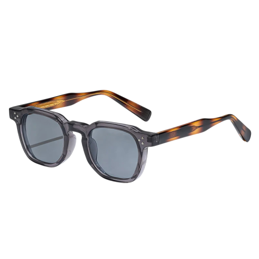 Sonnenbrillen quadratisches Design unisex UV400 Schutz Breite 144 mm und Brille 47 mm Grauer Kunststoffrahmen und Schildpattbügel Für unterwegs