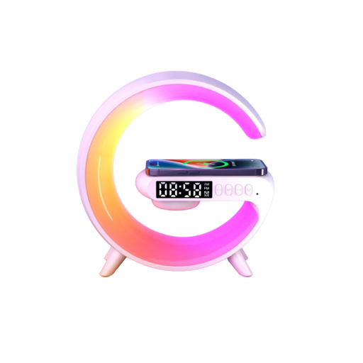 Soporte de carga inalámbrica multifuncional para teléfonos móviles con luz LED de color, altavoz Bluetooth y despertador Mini soporte inalámbrico con estación de carga rápida para teléfonos móviles y lámpara LED Luz de noche