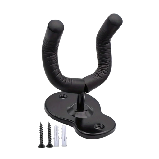 Soporte de pared para guitarra de metal en forma de U, gancho negro para colgar guitarra acústica y eléctrica, almacenamiento seguro de accesorios musicales.