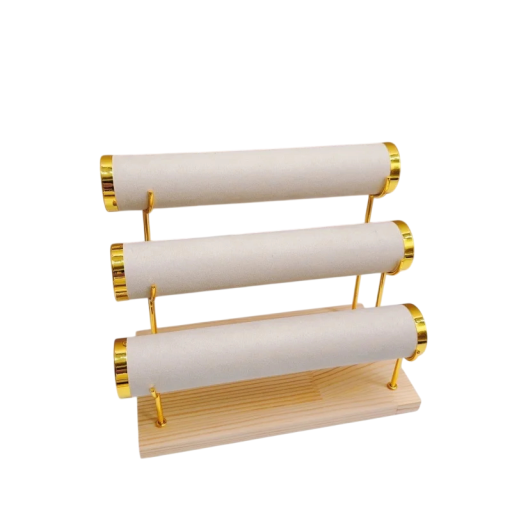 Soporte de tres niveles para pulseras y relojes 28 × 24,4 × 16 cm soporte de madera con tres soportes de terciopelo para exhibir joyas