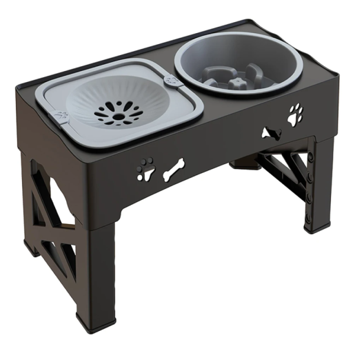 Soporte elevado para perros con comedero lento y cuenco de agua resistente a salpicaduras 43 x 23,3 cm altura ajustable 31 cm ABS Soporte elevado para perros con comedero lento y cuenco de agua resistente a salpicaduras 43 x 23,3 cm altura ajustable 31 cm ABS