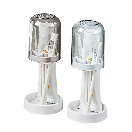 Soporte para cepillos de dientes con tapa contra el polvo 22 x 9,8 x 8,8 cm Organizador de baño de plástico para cepillo, pasta y vaso