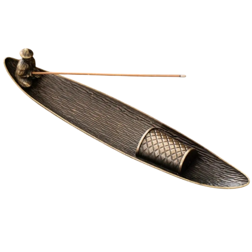 Soporte para inciensos Decoración barco de madera con pescador Soporte aromaterapéutico para el hogar oficina