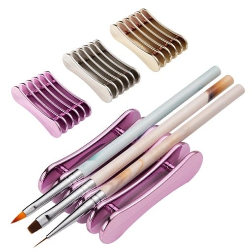 Soporte para pinceles de uñas 7,7 x 5 x 2,1 cm 5 compartimentos Soporte de plástico para pinceles y bolígrafos con impresión metálica