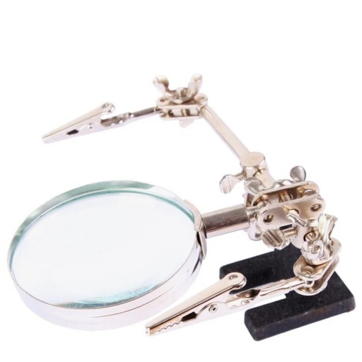 Soporte para soldador con lupa de cristal y clip metálico Ayuda de tercera mano para soldar soporte de reparación de electrónica Lupa 5x