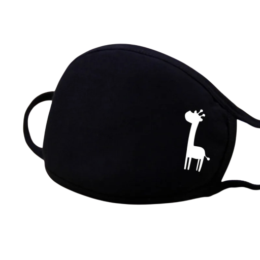 Sort bomulds vinter varm halv ansigt maske Unisex tyk mund maske med tegneserie mønster af giraf Beskyttelse mod kulde