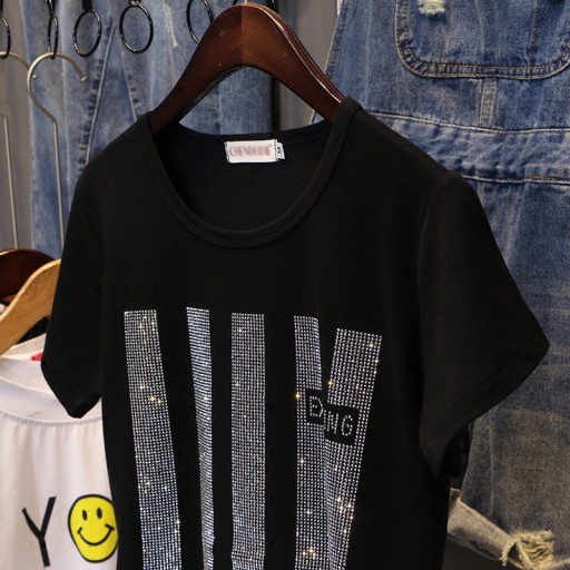 Sort dame-t-shirt med pailletter