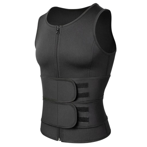 Sort herre shapewear-vest fitness slankevest med lynlåslukning kompression saunavest med 2 velcrolukninger fedtforbrændende fitnessvest