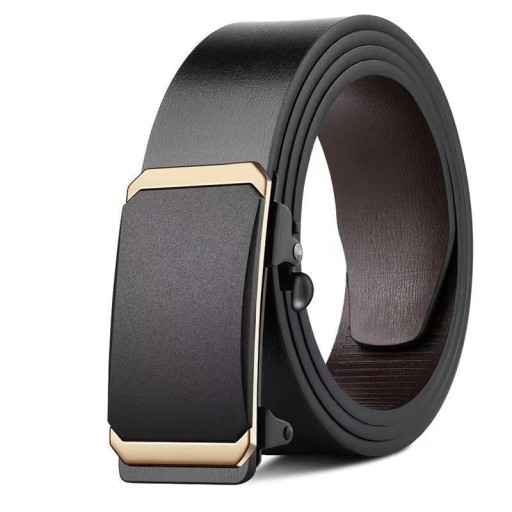 Sort herrebælte i ægte læder 3,8 cm Automatisk metalspænde Elegant læderbælte uden huller Klassisk modetilbehør Gave til mænd