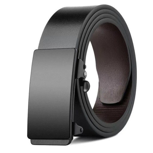 Sort herrebælte i ægte læder, 3,8 cm. Læderbælte uden huller med automatisk metalspænde. Elegant modetilbehør til jakkesæt eller jeans.