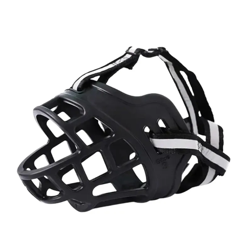 Sort silikone hundemaske størrelse L Omkreds 25–29 cm Indvendig omkreds 30 cm Dybde 12 cm Blød justerbar hundemaske