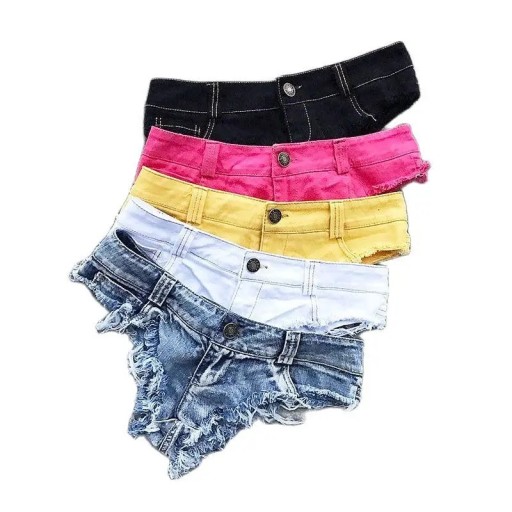 Șorturi mini pentru femei, tăietură tanga din denim cu margini desfăcute și talie joasă, șorturi scurte din denim pentru vară, pentru plajă și petreceri