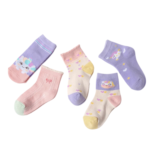 Sosete pentru fete 5 perechi Sosete colorate cu motive de unicorni Polyester elastan Sosete elastice confortabile pentru copii