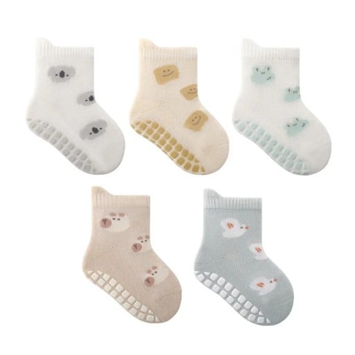 Sosete unisex pentru copii 5 perechi Sosete colorate cu motive de animale Polyester elastan Sosete elastice si confortabile pentru copii