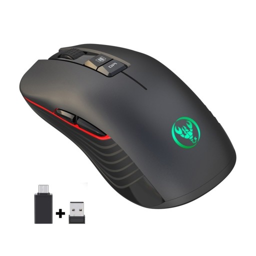 Souris sans fil rechargeable pour ordinateur et ordinateur portable Résolution jusqu'à 3600 DPI Batterie 750 mAh Rétroéclairage Récepteur USB