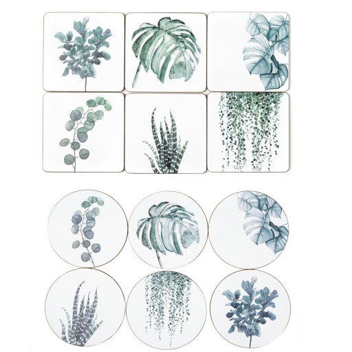 Sous-verre en bois avec motif de plantes