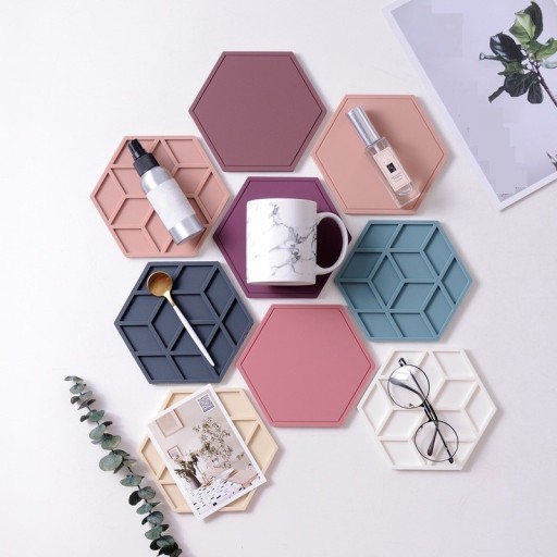Sous-verre en silicone en forme d'hexagone C233
