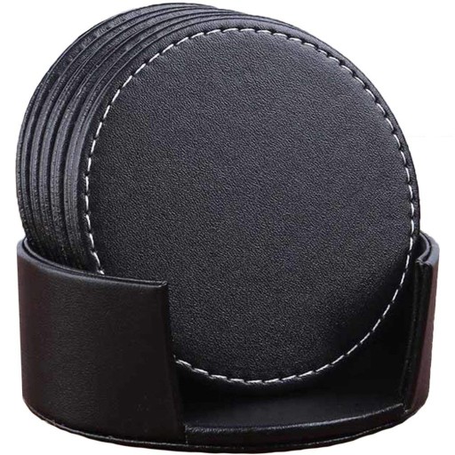 Sous-verres en cuir avec support 6 pcs