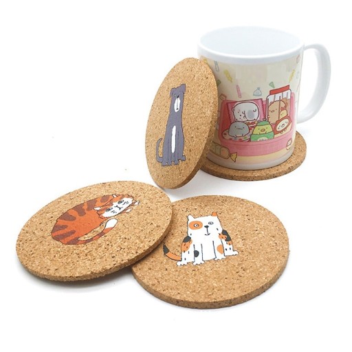 Sous-verres en liège avec un chat et un chien 2 pcs